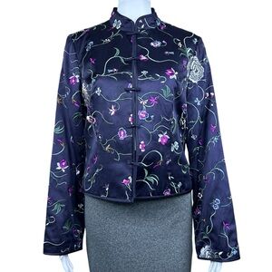 TIBI Embroidered Silk Blend Blazer Jacket MEDIUM Floral Embroidered Cottagecore
